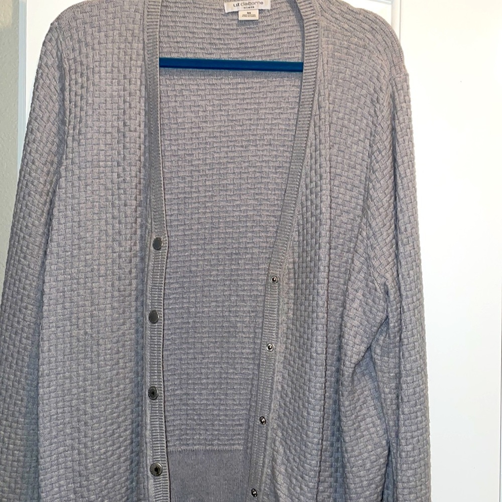 Liz Claiborne Gray Woven Snap button Sweater